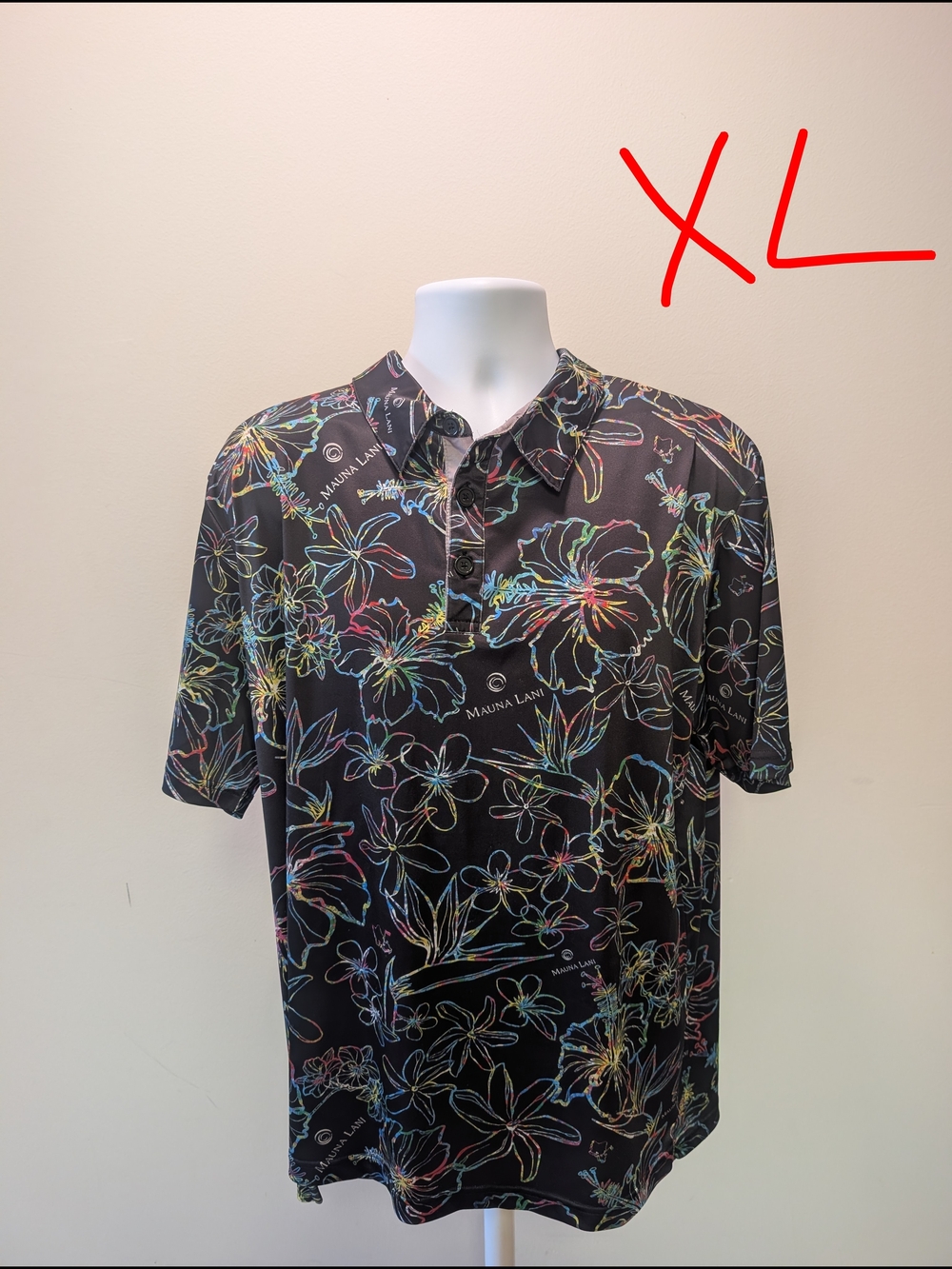 Men's Black Floral Polo Shirt by - XL